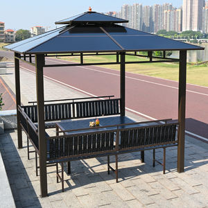 סגסוגת אלומיניום חיצונית gazebo עם גג כפול ביתן פרגולה עמיד למים עם וילון רשת ניתושים יתושים - Product Image 4