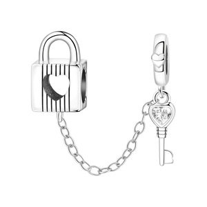 Candado de amor de latón con llave, cadena de seguridad, cuentas de aislamiento, accesorios de joyería DIY para pulseras, colgante para <span class=keywords><strong>mujer</strong></span> - Product Image 1