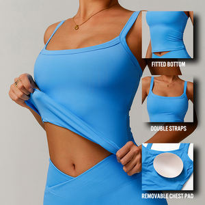 하이 퀄리티 브러시 패브릭 탱크 탑 내장 브래지어 높은 지원 스포츠 브라 끈이 요가 여성 운동 피트니스 민소매 탑 - Product Image 5