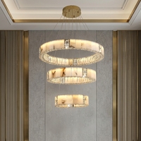 Lustre moderne de luxe en albâtre naturel pour hall d'hôtel, projet d'hôtel, lampe suspendue en marbre et cristal d'Espagne