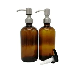 Dispenser di Sapone di vetro 2-Pack 16 Once Bagno di Sapone Liquido per Le Mani Dispenser con Pompa In Acciaio Inox