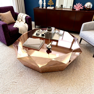 Table basse <span class=keywords><strong>de</strong></span> luxe en acier inoxydable <span class=keywords><strong>or</strong></span> rose, design moderne en forme <span class=keywords><strong>de</strong></span> diamant, facile à nettoyer, pour salon, villa, <span class=keywords><strong>maison</strong></span> - Product Image 1