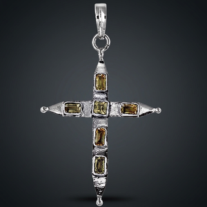 Charming Citrine Gemstone Silver <b>Cross</b> Pendant Fashionable Necklace - Product Image 2