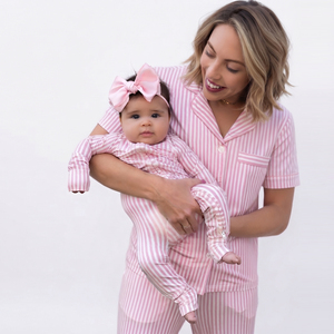 Conjunto de pijamas a juego para mamá y bebé, tela suave, pijamas a rayas, conjunto de pelele para mujer e infante - Product Image 1