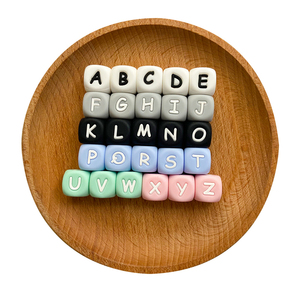 Perles de dentition <span class=keywords><strong>en</strong></span> silicone de qualité alimentaire sans BPA pour bébé, lettres de l'<span class=keywords><strong>alphabet</strong></span>, souples, 12 mm, bijoux <span class=keywords><strong>en</strong></span> <span class=keywords><strong>bois</strong></span> de qualité alimentaire sûrs - Product Image 1