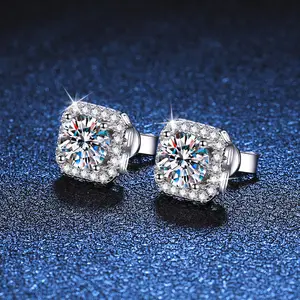 Pendientes de tuerca de moissanita de Plata de Ley 925, pendientes de tuerca de novia de diamantes de lujo ligeros y elegantes