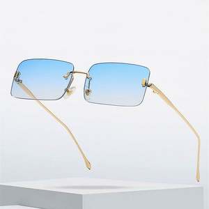 Gafas de Sol Personalizadas con Logotipo, Estilo Vintage, Lentes Transparentes Color Océano, Protección UV400, Patillas Metálicas, Montura Cuadrada sin Aro, para Hombre y Mujer - Product Image 1