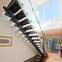 Escalier en métal industriel commercial de conception moderne personnalisé, escalier en verre intérieur résidentiel, poutre en acier, bois, en forme de L, droit