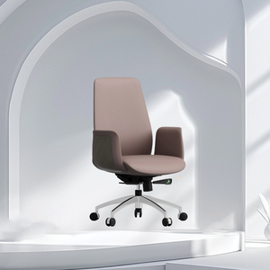 เก้าอี้หนังสีน้ำตาลเรียบง่ายพร้อมโครงเหล็กเสริมที่นั่งฟองน้ำรูปทรงล่วงหน้าล้อเงียบไม่มีพนักพิงศีรษะ - Product Image 5