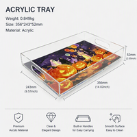 Plateau de service personnalisé en acrylique transparent avec motif citrouille d'Halloween, plateau décoratif avec poignées pour la décoration de table de fête à la maison