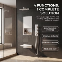 Ensemble de douche encastré en acier inoxydable 304 avec pommeau de pluie en niche, douchette à main dissimulée, siège pliable – Système de salle de bain contemporain