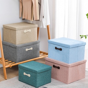 Caja de Almacenamiento Plegable de Algodón y Lino con Tapa, Diseño Moderno, Compartimentos Apilables para Ropa y Juguetes, Ideal para Mudanzas y Organización - Product Image 1