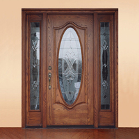 Porte d'entrée en bois avec inserts en verre ovales modernes personnalisés pour maison, appartement, villa