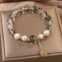 Bracelet de perles de pierre de verre cristal Vente en gros Personnalisé Style Ethnique Rétro Imitation Vert Fantôme Perle d'Eau Douce Cadeau de Vacances