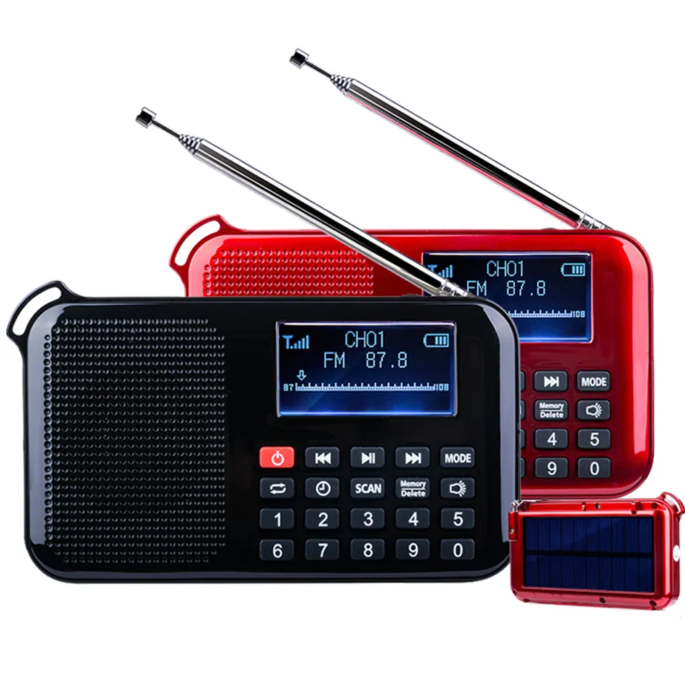 Dewant-L-388 reproductor de música MP3 portátil, radio FM solar con luz LED