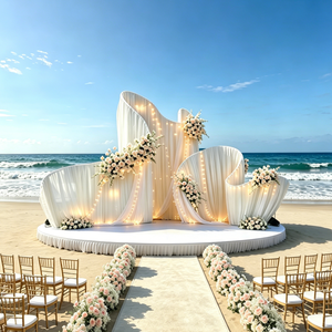 Arco de Boda Metálico Blanco Romántico con Diseño de Ondas, Decoración para Bodas en Jardín o <span class=keywords><strong>Playa</strong></span>, Suministro de Fábrica para Instalaciones Artísticas - Product Image 2