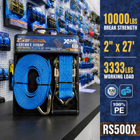 Sangles à cliquet XUMA robustes en polyester bleu avec crochet en J pour le transport de moto - Certifiées GS, résistance à la rupture personnalisée