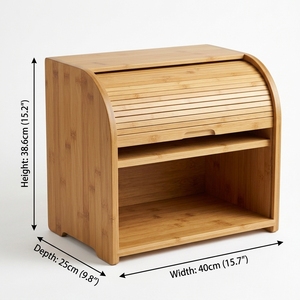 Boîte à pain en bambou 2-en-1 à double couche avec couvercle à charnière et étagère inférieure, grande boîte de <span class=keywords><strong>rangement</strong></span> alimentaire pour cuisine - Product Image 3