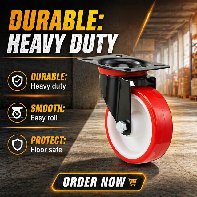 Manufacturer 3 4 5 Inch Red TPE PU Caster Wheel Swivel with Brake Polyurethane Castors for Industrial Trolley