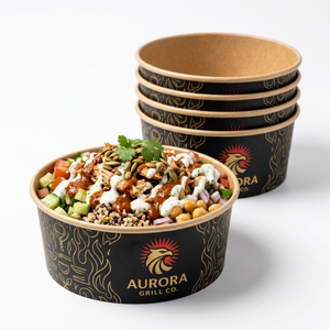 Kraft Takeaway Salad Packaging <b>Container</b> Disposable Food Paper Bowl With Lid Printed Round Packaging for Meal Delivery - Product Image 3