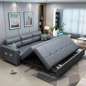 Comfortable Home Furniture Hotel 3 seat Wood Frames Fabric Leather Living Room Folding Sofa Bed with Storage