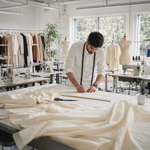 Ensemble tailleur trois pièces pour <span class=keywords><strong>femme</strong></span>, blazer oversize, <span class=keywords><strong>pantalon</strong></span> large avec ceinture, formel, ivoire, blanc cassé, sur mesure, Jinyuan - Product Image 5