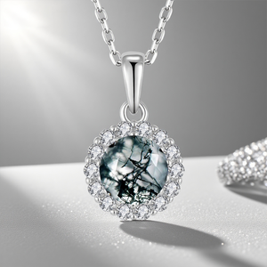 Moss Agate Natural Gemstone 925 Sterling <strong>Silver</strong> Accents For Women - Earrings, Ring &amp; Pendant Necklace Set - Product Image 6