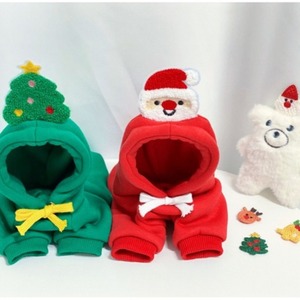 Sudadera con capucha para perros y gatos, estilo árbol verde de Papá Noel, poliéster rojo y verde, ropa de invierno bonita con capucha para perros medianos - Product Image 1