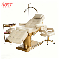 Table de massage électrique de luxe à 3 moteurs pour soins du visage et cils, en cuir marron, avec accoudoirs, pour salon de beauté et lavage des cheveux