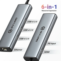 SYONG 6 in 1 Out Docking Station RJ45 1000Mbps USB3.0*3 5GB/S, HDMI 1.4 4K30Hz,  Power Delivery 100W USB Hub untuk Ugreen Apple