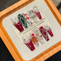 TSZS Ongles à presser de Noël de luxe faits main, longs, forme cercueil ou amande, flocon de neige 3D, réutilisables, pour fêtes de fin d'année