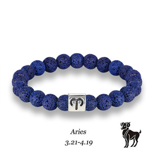 Pisces Zodiac <b>Bracelet</b> Blue Volcanic Stone <b>Beaded</b> Elastic Unisex Jewelry Gift - Product Image 2