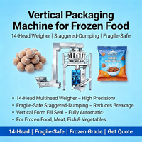 Machine d'emballage verticale à déchargement décalé pour produits congelés, sécurisée pour les produits fragiles, avec peseuse multi-têtes de haute précision à 14 têtes