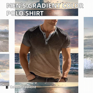Men's High Quality Casual Sports T-shirt Summer Lapel 3D Gradient Color Short Sleeved for <b>Polo</b> Knitted Fabric - Product Image 2