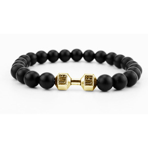 Gran oferta de brazaletes de moda de <span class=keywords><strong>AliExpress</strong></span> <span class=keywords><strong>para</strong></span> hombres y mujeres, pulsera elegante con cuentas de piedra volcánica con mancuernas de Metal, cuentas de Buda - Product Image 2