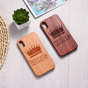 Pasangan kayu Raja mahkota untuk iphone15 casing ponsel, apple 14p rosewood kayu solid laser diukir tas ponsel grosir