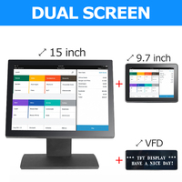 Caja Registradora Todo en Uno con Pantalla Dual de 15 Pulgadas, Terminal POS con Pantalla Táctil Windows 10, Fabricante de Sistemas POS ODM para Zonas de Comida