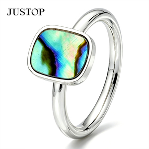 Anillo JUSTOP de Plata 925 con Concha de Abulón, Engaste Geométrico Cuadrado, Joyería Moderna para Mujer, Anillo de Uso Diario - Product Image 1