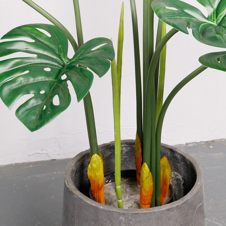 3 ft Artificial Monstera Plant Round Base for Cafe Decor UV Resistant ...