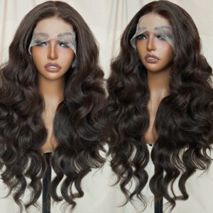 Perruque synthétique KEMY HAIR avec dentelle frontale HD, brun brunâtre, vague lâche, fibre de qualité supérieure, sans colle, perruques synthétiques pour femmes noires, usage quotidien - Product Image 1