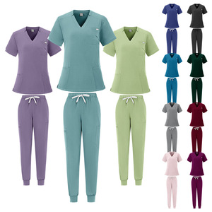 Women's V-Neck Short Sleeve <b>Scrub</b> <b>Set</b> Moisture Wicking Hospital Uniforms Split <b>Set</b> For Medical Staff - Product Image 5