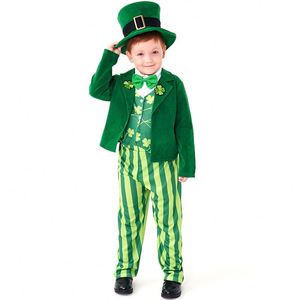 Baige recién llegado vestido de fiesta Duende irlandés verde trébol de cuatro hojas niños pequeños disfraz divertido para niños - Product Image 5
