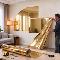 Feuille de miroir flexible autocollante dorée PC, film miroir sans cadre Art Déco or rose métallisé avec colle au dos pour décoration murale