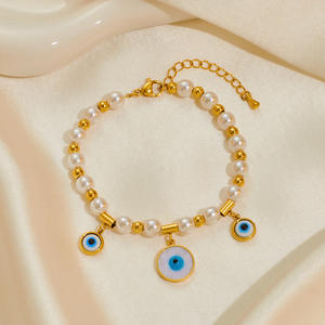 Pulsera fina de gama alta, elegante, de acero de titanio, acero inoxidable, encantador diseño Floral, Concha blanca, ojos azules - Product Image 6