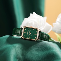 Jam Tangan Wanita Quartz Hijau Kecil Cantik Tren Douyin Kuaishou 2026, Tali Akrilik Ramah Lingkungan, Casing Persegi 10mm, Jarum Penunjuk