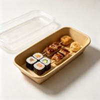 Nouveau plateau en papier kraft laminé PE jetable, long et rectangulaire, pour sushis, snacks et emballages à emporter