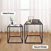 Ensemble de 2 tables d'appoint gigognes carrées à cadre métallique robuste Petites tables basses avec fonction d'emboîtement pour table d'extrémité