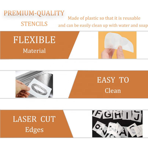 Kit de 62 pochoirs réutilisables en plastique <span class=keywords><strong>pour</strong></span> lettres et chiffres, modèles imbriqués <span class=keywords><strong>pour</strong></span> la peinture sur <span class=keywords><strong>bois</strong></span> et murs - Product Image 4