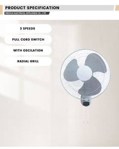 Ventilateur mural 16 pouces à commande par cordon et 3 vitesses avec oscillation, fabriqué en Chine – Vente chaude usine - Product Image 6