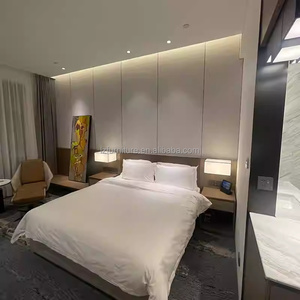 Economy Hotel <b>Bedroom</b> Set King Bed with Panel Headboard Nightstand TV Cabinet <b>Desk</b> Wardrobe for Commercial 3 Star Hotel Project - Product Image 1